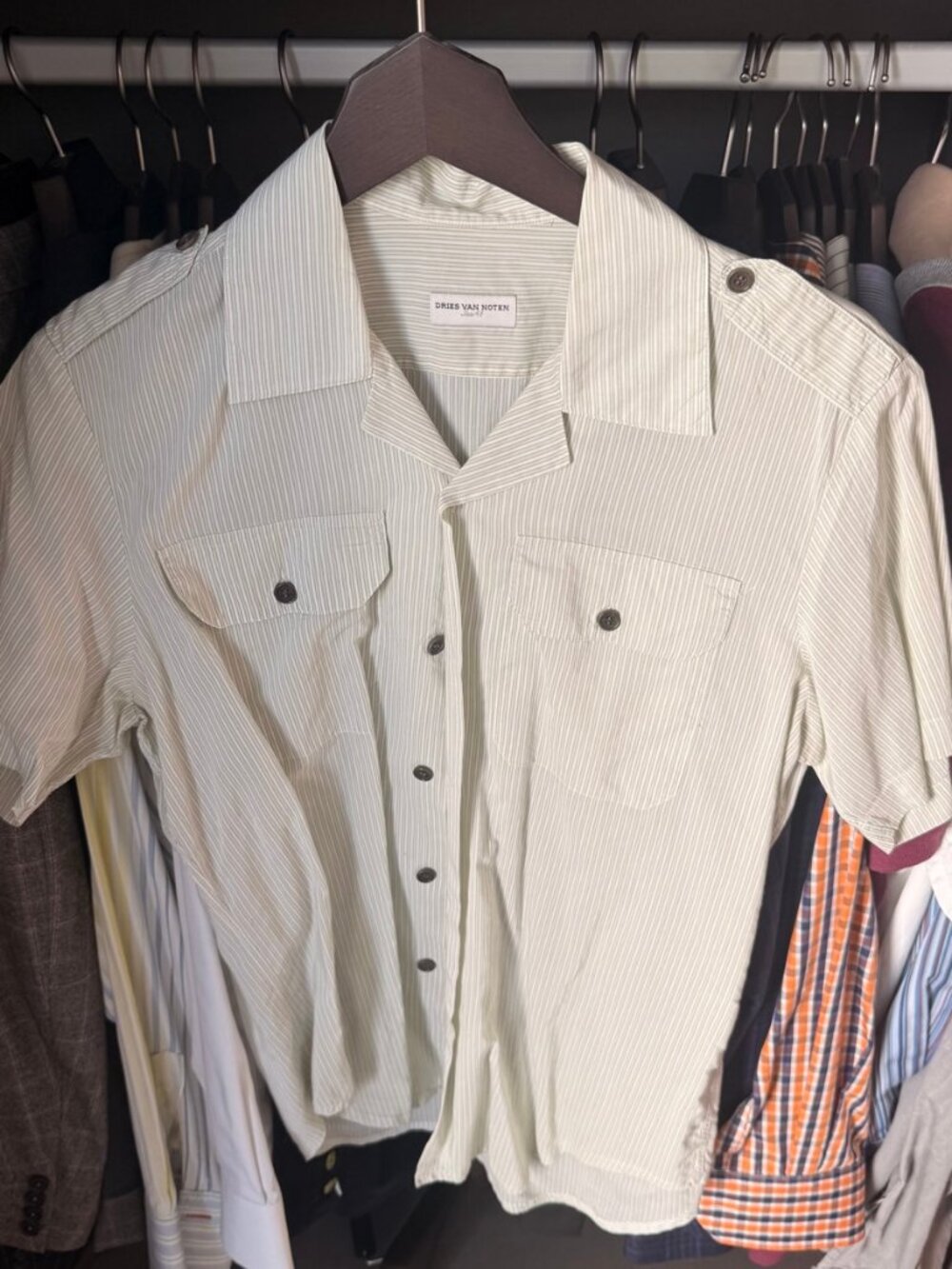 Dries Van Noten Striped Short Sleeve Button-Up Shirt – M
